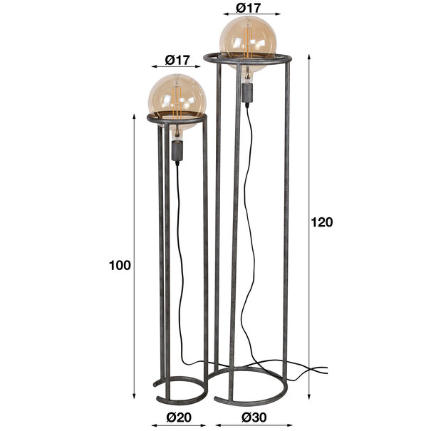 WoonStijl Vloerlamp 2L Match Set van 2 - Oud Zilver