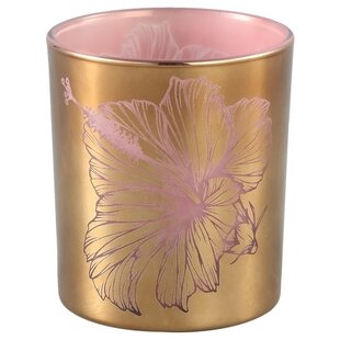 Melody Goud glazen theelicht roze bloem