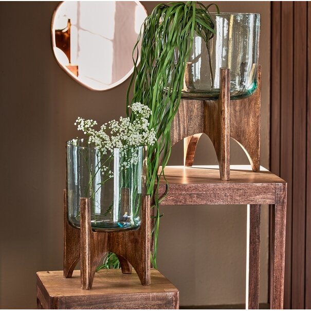 Light en Living Vaas op voet JACE glas+hout bruin - 2 afmetingen