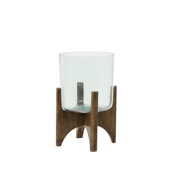 Light en Living Vaas op voet JACE glas+hout bruin - 2 afmetingen
