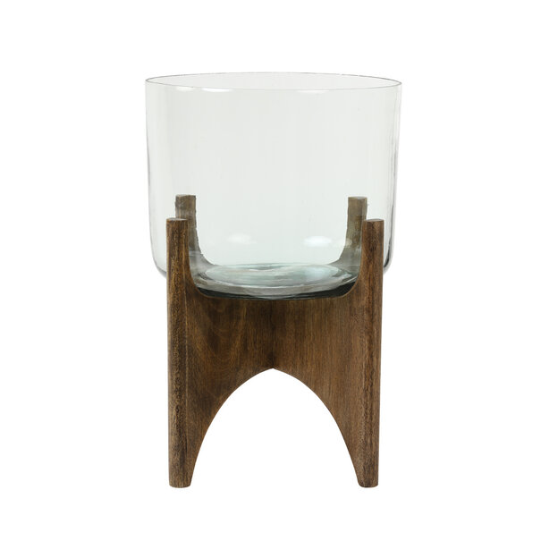 Light en Living Vaas op voet JACE glas+hout bruin - 2 afmetingen