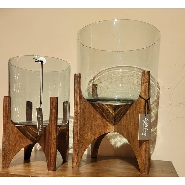 Light en Living Vaas op voet JACE glas+hout bruin - 2 afmetingen
