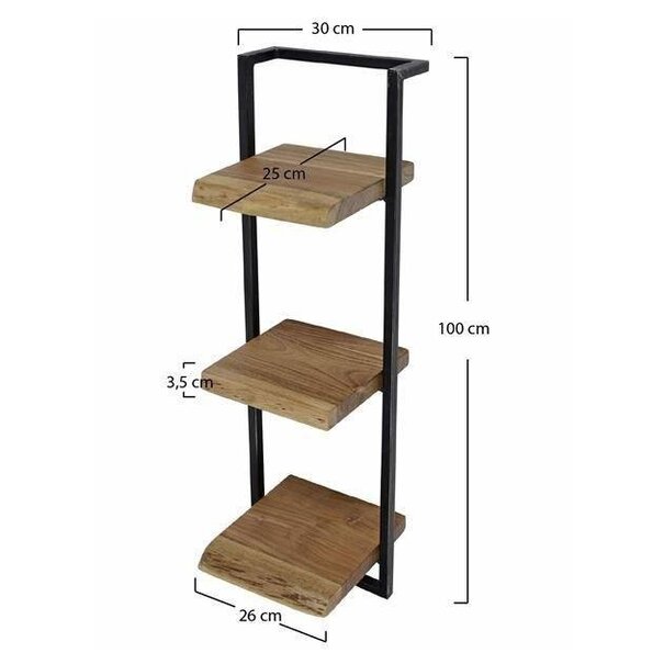 WoonStijl Wandplank Live Edge - Acaciahout met Stalen Frame - 30 x 100 cm