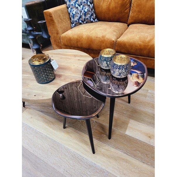 Light en Living Bijzettafel 37x35x44,5 cm DIVO spiegel  bruin glas+zwart