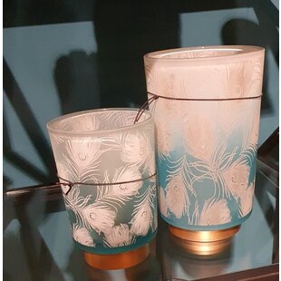 Tafellamp LED PEACOCK glas  turquoise+goud - 2 maten