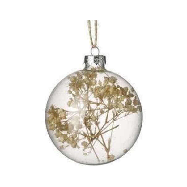 Parlane Kerstbal Ø8x8 cm DRIED FLORAL van glas met droogbloemen