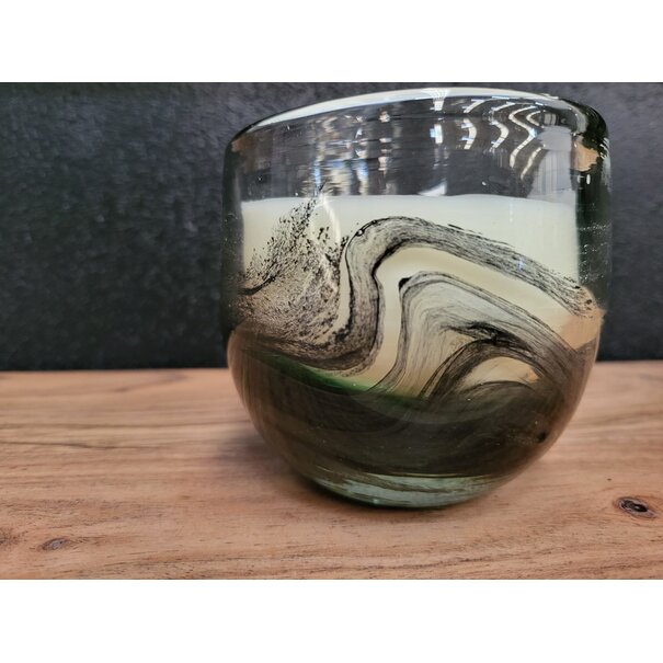 Light en Living Pot met kaars 9x9x9 cm OASIS glas groen  zwart