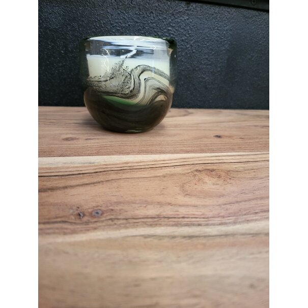 Light en Living Pot met kaars 9x9x9 cm OASIS glas groen  zwart