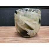 Pot met kaars 9x9x9 cm SWIRL glas amber  grijs