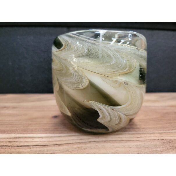 Light en Living Pot met kaars 9x9x9 cm SWIRL glas amber  grijs