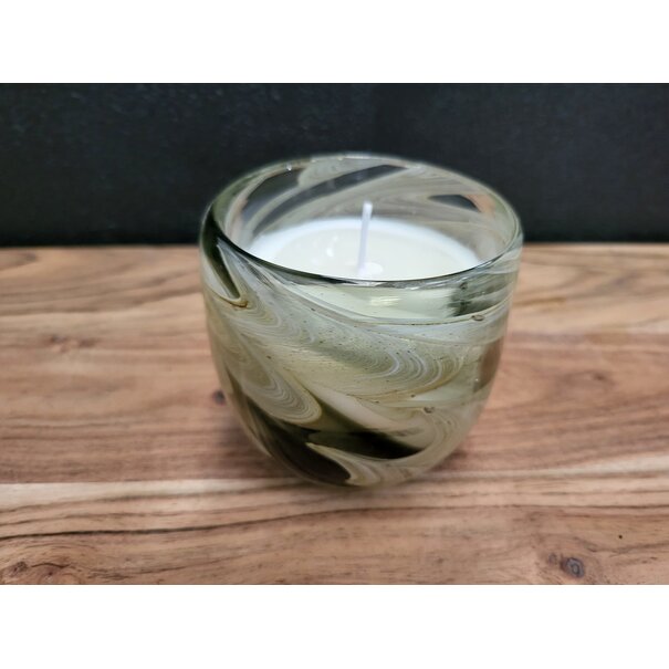 Light en Living Pot met kaars 9x9x9 cm SWIRL glas amber  grijs