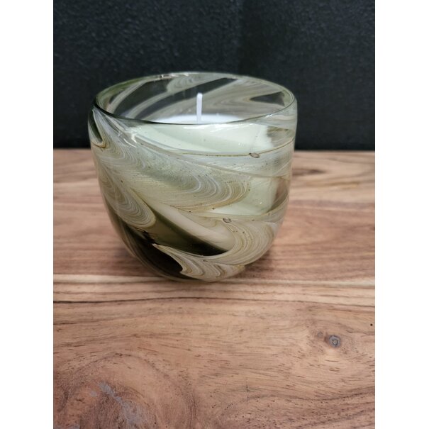 Light & Living Pot met kaars 9x9x9 cm SWIRL glas amber  grijs
