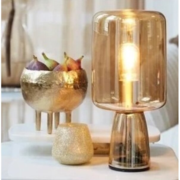 Light en Living Tafellamp LOTTA glas  amber+goud Ø16X32 cm
