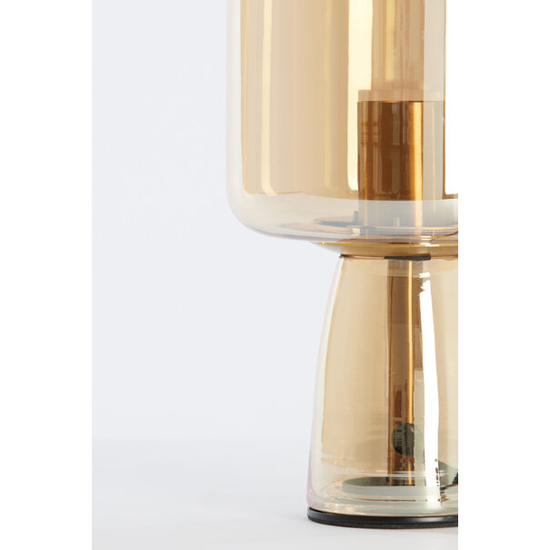 Light en Living Tafellamp LOTTA glas  amber+goud Ø16X32 cm