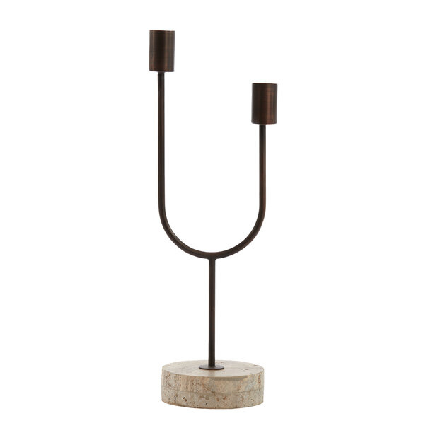 Light en Living Kandelaar 2L 12x10x35 cm FLORIKE mat  zwart+zand travertin