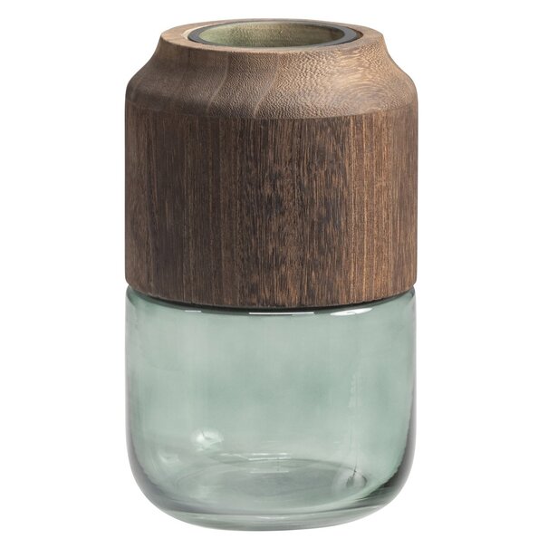 Woood Celeste Vaas Glas/hout Blauw/groen 28x16cm