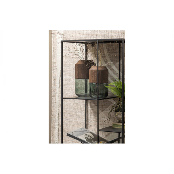 Woood Celeste Vaas Glas/hout Blauw/groen 28x16cm