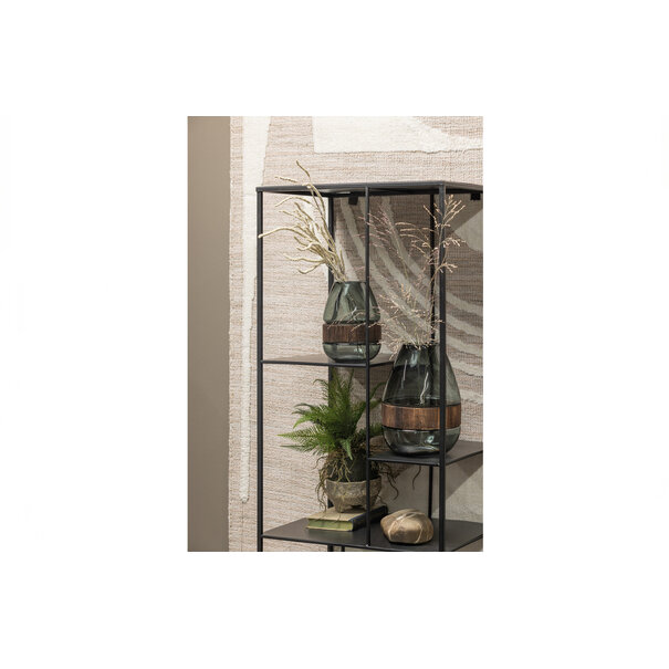Woood Dave Vaas Glas/hout Blauw/groen 26x19cm