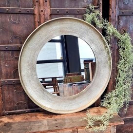 Spiegel rond antiek bras  - 62 cm