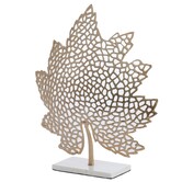 Ornament op voet 22x8x30 cm LEAF  goud+marmer wit