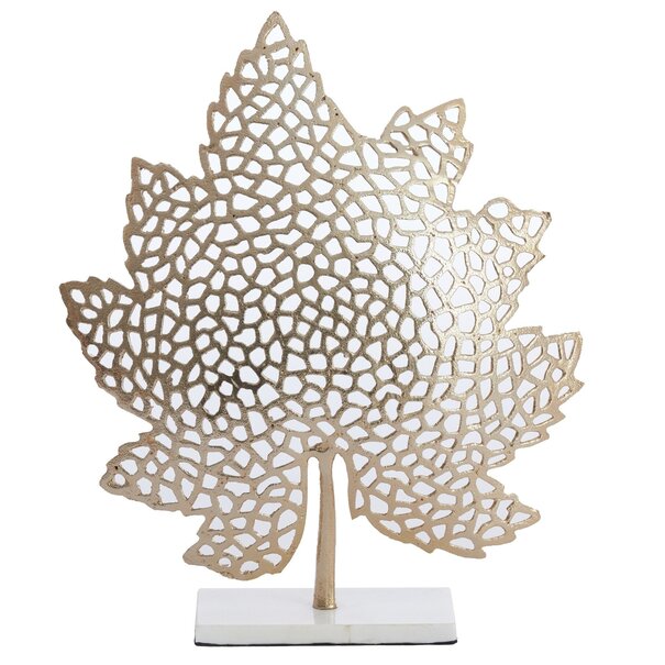 Light en Living Ornament op voet 22x8x30 cm LEAF  goud+marmer wit
