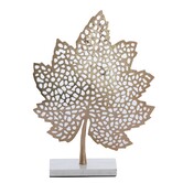 Ornament op voet 28x8x35 cm LEAF  goud+marmer wit