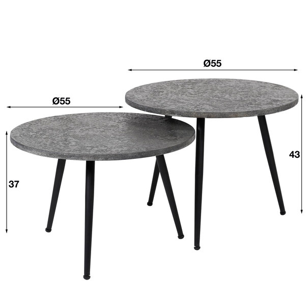 WoonStijl Salontafel Ø55 set van 2 metallic ronde buis
