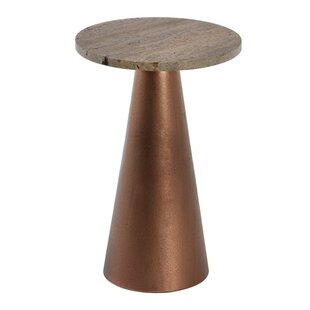 Bijzettafel 36x36x51 cm YNEZ travertin  bruin+koper