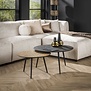 Salontafel set van 2 rond metallic zwart en antiek brass