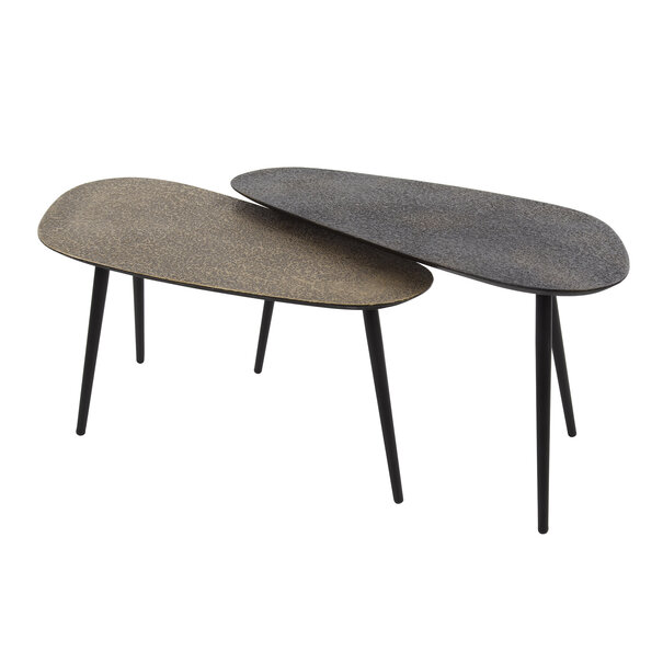 WoonStijl Salontafel set van 2 niervormig metallic zwart en antiek brass