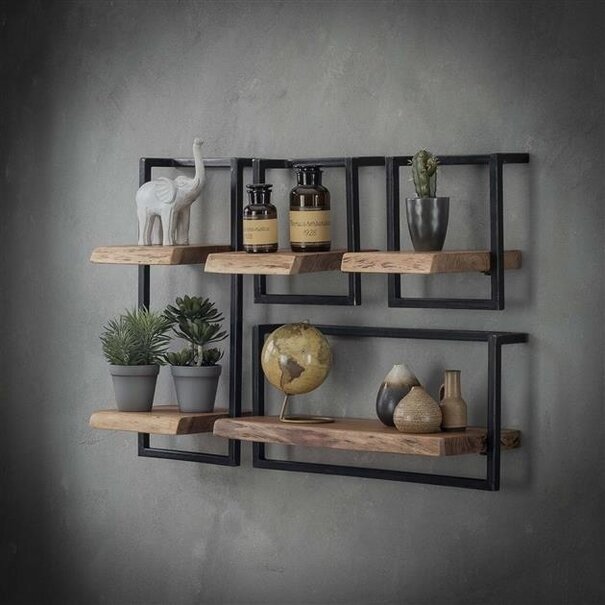 WoonStijl Set Wandplanken Live Edge Medium - Industrieel Acaciahout