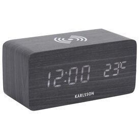 Wekker Block met telefoonoplader LED zwart