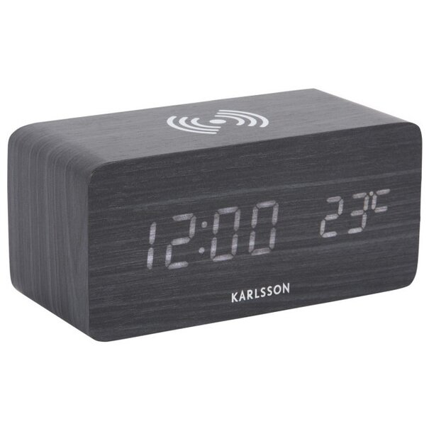 Karlsson Wekker Block met telefoonoplader LED zwart
