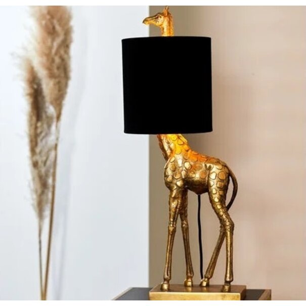 Light en Living Tafellamp 28x20x68 cm GIRAFFE antiek  brons+velvet zwart