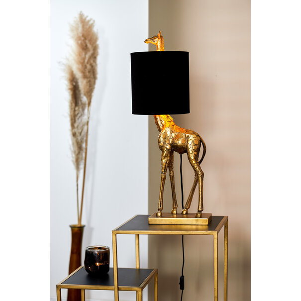 Light en Living Tafellamp 28x20x68 cm GIRAFFE antiek  brons+velvet zwart