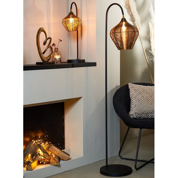 Light en Living Tafellamp 27x20x61 cm ALVARO antiek  brons+mat zwart