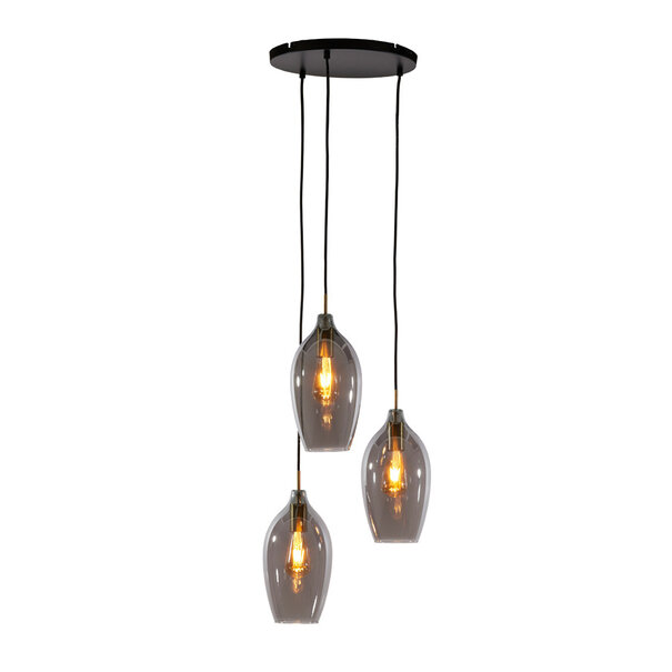Light en Living Hanglamp 3L Ø35x32 cm LUKARO antiek  brons+glas smoke