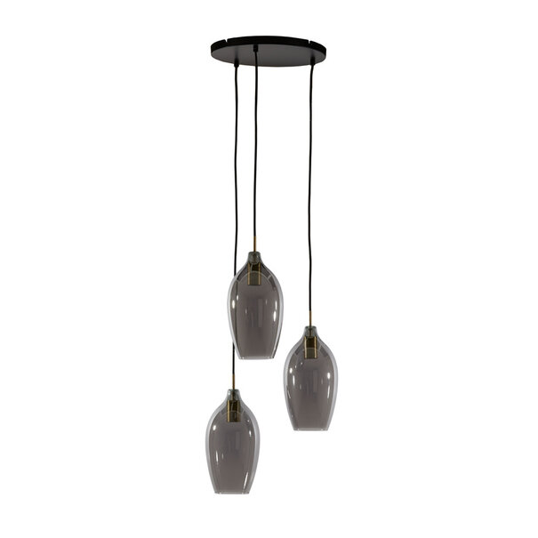 Light en Living Hanglamp 3L Ø35x32 cm LUKARO antiek  brons+glas smoke