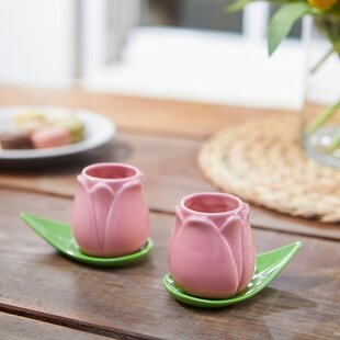 Koffiekopje Tulp roze - set van 2 kopjes met schotels