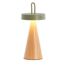 Tafellamp LED Ø13x28,5 cm ANKENTA olijf groen+hout naturel