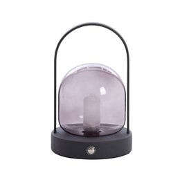 Tafellamp LED Ø12x19 cm YEREMI glas  smoke+mat zwart