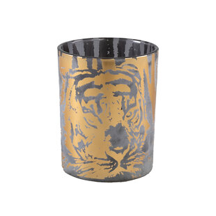 Theelicht Tigg Goud tijger patroon  - 9.0 x 9.0 x 10.0 cm
