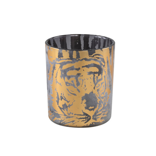 PTMD Theelicht Tigg Goud tijger patroon - 9.0 x 9.0 x 10.0 cm