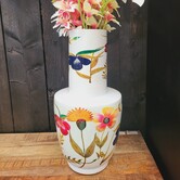 Vaas deco Ø28x55 cm YVOTA wit+bloemen print