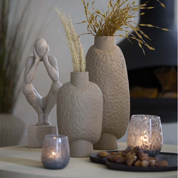 Light en Living Vaas deco 18x12x41 cm NAMTU keramiek mat bruin