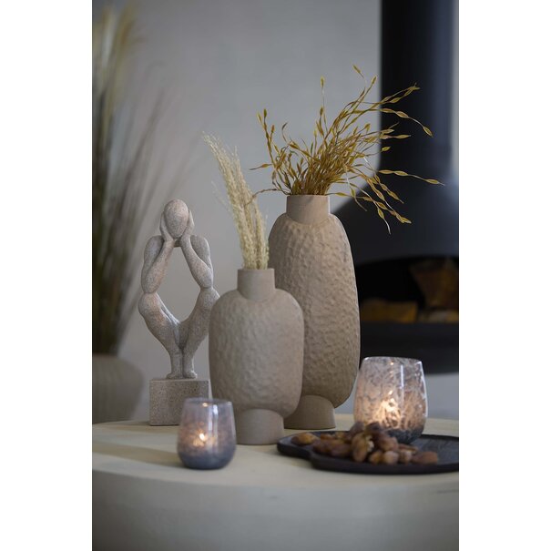 Light en Living Vaas deco 18x12x41 cm NAMTU keramiek mat bruin