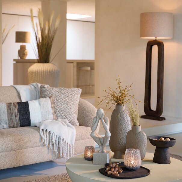 Light en Living Vaas deco 18x12x41 cm NAMTU keramiek mat bruin