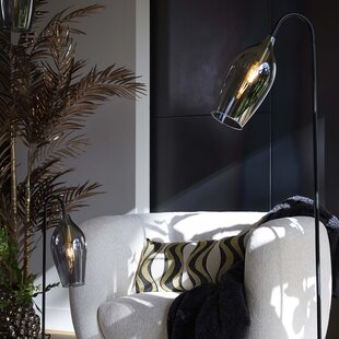 Vloerlamp 67x30,5x160 cm LUKARO glas  smoke+mat zwart