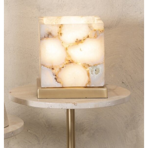 PTMD Tafellamp Charlley Goud agate steen vierkant