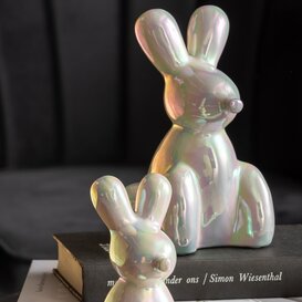 Ornament Balloon Bunny wit parelmoer groot